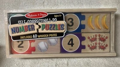 Melissa & Doug Self-Correcting Wooden Number Puzzles With Storage Box 40 pcs NIB - Image 1 of 2