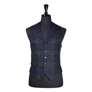 Mens Waistcoat Suit Vest 40R Blue Green Tartan Plaid Wool Formal Wedding Party - Picture 1 of 9
