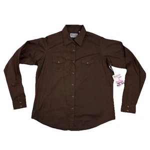 NWT Vintage WRANGLER WRANCHER Western Cowgirl Rodeo Pearl Snap Brown Shirt Sz L - Picture 1 of 18