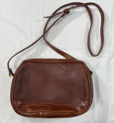 Vintage 80s LIZ CLAIBORNE Small Crossbody Purse Bag Classic Leather Brown Snake - Image 1 of 4