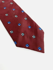 Town Craft Men's Necktie. Maroon with Blue Green Squares. Poly. - Picture 1 of 4