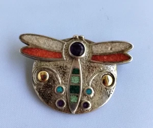 ABSTRAKT CCO Sterling 925 Silber Anhänger 14K Inlay Italy Vintage Libelle - Bild 1 von 4