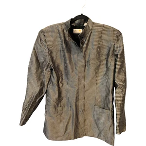 Liz Claiborne Windbreaker Jacket Black Gold Womens 8 Argyle Metallic Vintage - Picture 1 of 9