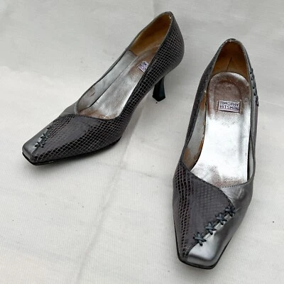 size 7.5 Timothy Hitsman womens shoes heels python Leather patent snake silver - Imagen 1 de 4