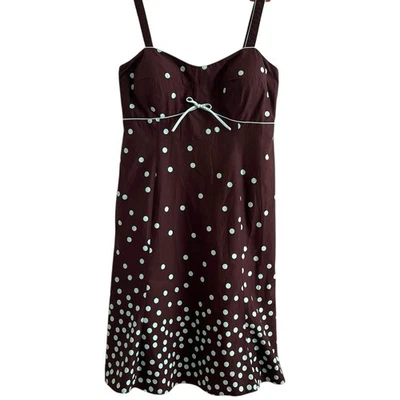 Brown Polka Dot Babydoll Dress 14 Y2K Midi Retro Milkmaid Fairy Grunge Pinup - Image 1 of 4