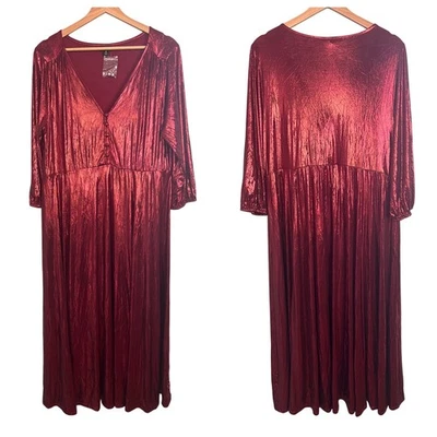 Vestido midi de fiesta tórrido para mujer L (0) rojo metálico tejido líquido plisado hasta el té Foto 1 de 4