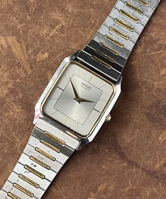 Seiko 6530-5510 Mens Quartz Slim Two-Tone Tank Watch 26mm, Original Band, Runs - Image 1 of 4