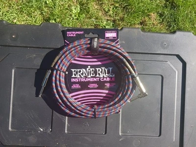 Ernie Ball 25ft Blue/Red/White/Braided Straight/Angle Instrument cable P06063 - Image 1 of 4