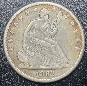 1862-S Seated Liberty Half Dollar 50c Civil War Era Silver Coin - Picture 1 of 2