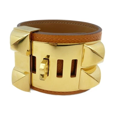 HERMES Collier De Chien Leder Armreif Armband Brown Gold Farbe U Punziert - Bild 1 von 4