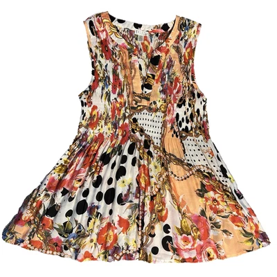 Spense Top женщин большой многоцветный цветочный горошек богемное плиссированные без рукавов - Изображение 1 из 4