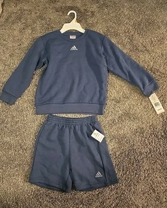 NWT Adidas Girls 2 Piece Sweatshirt And Matching Shorts Size 7 Blue - Picture 1 of 1