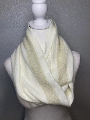 Calvin Klein Ivory With Gold Metallic Accent Knit Infinity Scarf Women's EUC - Image 1 of 4