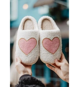 Damen-Hausschuhe Perlen rosa & gold Herz Gr. S/M süß bequem bezaubernd Eleganz - Bild 1 von 3