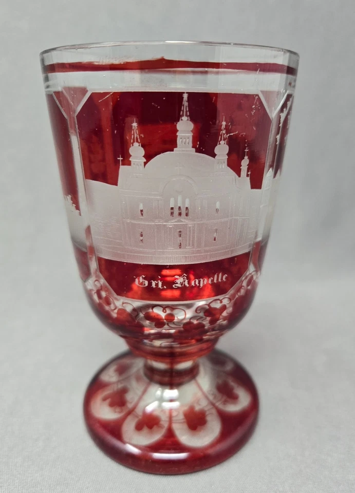 Ruby Flashed Spa Glass Architectural Etchings C. 1880 - Image 1 of 4