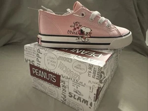 New Toddler Size 9 Girls Sneakers Peanuts Snoopy Pink Canvas Tie Shoes #349034 - Picture 1 of 5