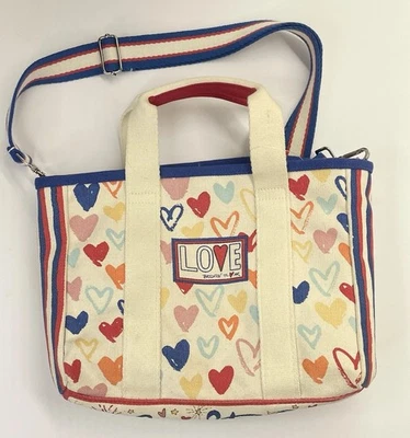 Bolso de Mano Brighton Love Hearts Lona Brillo y Brillo Rojo Blanco Azul Rayas Foto 1 de 4