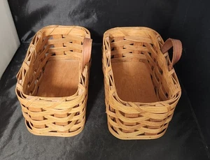 Amish Baskets w/Saddle Leather Handles Hand Woven Rattan Kitchen Display 9" x 5" - Picture 1 of 9