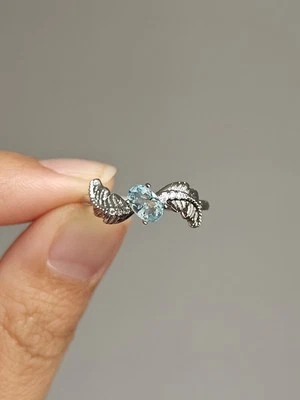 Aquamarine faced wide setting Adjustable Silver Plated Ring - Image 1 of 4