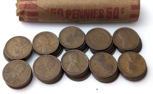 1916 WHEAT CENTS/PENNIES Philadelphia (No Mint Mark) Roll (50 Coins) Circulated - Picture 1 of 7