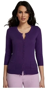 NWT New York & Company Cardigan w/Pockets, Purple Royale, Sz. Large, 3/4 Sleeve - Picture 1 of 3