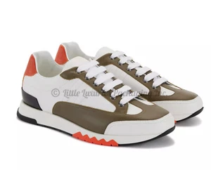 NEW IN BOX, SOLD OUT Authentic Hermes Trail Sneakers Blanc/Nokcha/Orange 41.5 - Picture 1 of 12