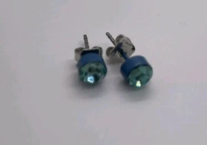Stud Earrings Blue Rhinestone Metal - Picture 1 of 7
