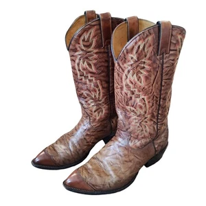 Stivali da cowboy vintage Texas Imperial taglia 10 EEE pelle marrone Golden Western USA - Foto 1 di 7