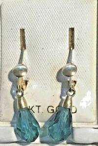 New 14k Yellow Gold Blue Topaz Briolette Earrings - Picture 1 of 1