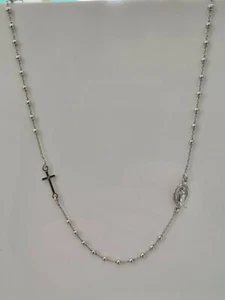 COLLANA ROSARIO IN ARGENTO 925% RODIATO UOMO DONNA CROCE MADONNA - Foto 1 di 1