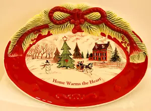 Fitz and Floyd Home Warms the Heart Sentiment Tray Red White Christmas Platter - Picture 1 of 12
