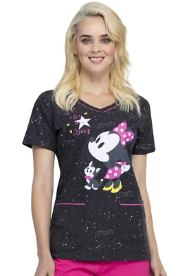 Minnie Mouse Cherokee Scrubs Tooniforms Disney V Neck Top TF634 MNYL - Image 1 of 4
