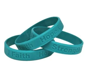 10 Teal Silicone Awareness Bracelets - Medical Grade Silicone - Picture 1 of 1