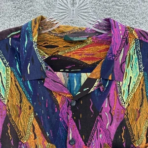 Vintage Coogi Shirt Mens XL Black Disco Retro Loop Collar Camp Button Up Shirt - Picture 1 of 11