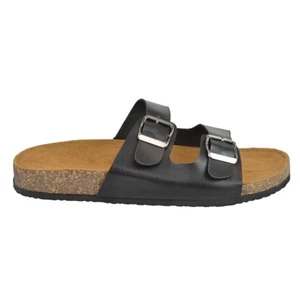 Womens Flat Summer Sandals Ladies Slip On Cork Mule Sliders Open Double Buckle - Picture 1 of 6