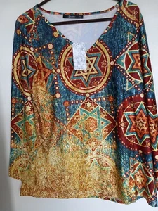 SAKURAFINA Langarm Tunika Oberteil mit V-Ausschnitt Gr. XL NEU - Bild 1 von 3