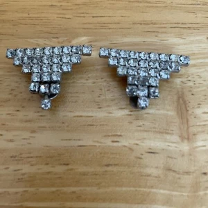 Vintage Silvertone Art Deco Shoe Clips W/Crystal Clear Pave Rhinestones - Picture 1 of 11
