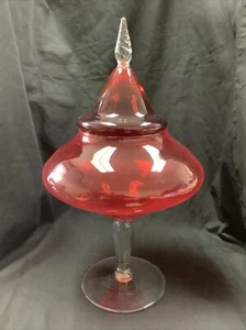 Vintage Mid-Century Empoli Glas, große rote Bonboniere/Kompott, mundgeblasen 15" T - Bild 1 von 12