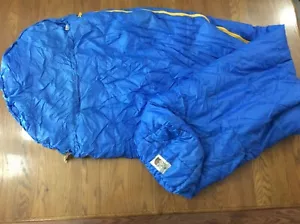 "Sacco a pelo vintage anni '70 THE NORTH FACE etichetta marrone blu mummia campeggio 86"" - Foto 1 di 4
