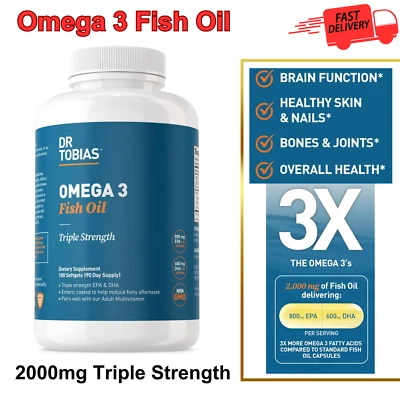 Aceite de pescado Dr. Tobias Omega 3, suplemento Omega 3 triple fuerza 2000 mg 180 unidades Foto 1 de 4