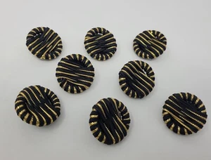 8 pcs 32mm Black Satin & Metallic Gold Trim Fabric Sewing Shank Buttons VTG - Picture 1 of 3
