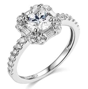 2.30 Ct Round Baguette Halo Engagement Wedding Promise Ring Real 14K White Gold - Picture 1 of 3