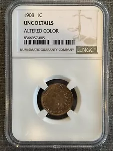 1908 1C Indian Head Cent UNC Details - Picture 1 of 4