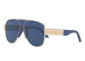 Christian Dior DIORSIGNATURE A3U Gold Blue Lens Large Aviator Sunglasses Unisex - Picture 1 of 7