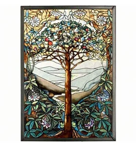 TREE OF LIFE HAND PAINTED ART GLASS PANEL - Picture 1 of 1