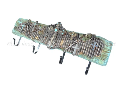 Wall Hanger 25" Western Large 7 Cross Rusty Iron Fence Wire Rot Wood Tone Nail Cover