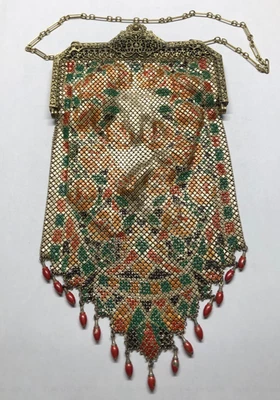 Vintage Mandalian Mfg Co Art Deco Metal FLAT MESH HANDBAG PURSE - Image 1 of 4