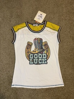 NUEVO CON ETIQUETAS Camiseta Para Mujer Rodeo Vaquera Salvaje Oeste Gráfico Informal Boho Básico PEQUEÑA Foto 1 de 4