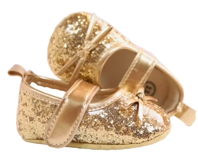 NWT Gold Sequin Baby Shoes, Walkers, girl, holiday, Size 6-12 months - Image 1 of 2