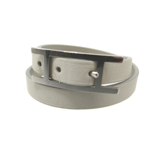 HERMÈS Bracciale HERMES Api 2 doppio giro in pelle grigio chiaro 2 file